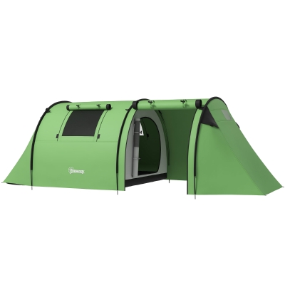 Outsunny 3-4 Person Camping Tent with 2 Rooms, 3000mm Waterproof Portable Family Tent with Carry Bag, Dark Green