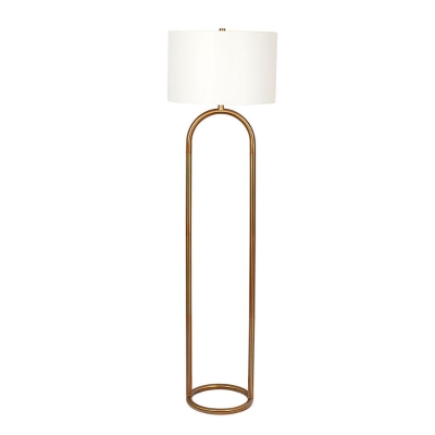 Vivid Brass Ring Base Floor Lamp with Large White Drum Shade, Antique Brass+White