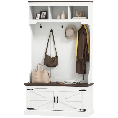 HOMCOM 3-in-1 Hall Tree with Bench, Coat Rack with Shoe Storage, White Wood Grain