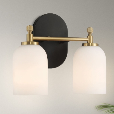 Vortex Two Lights Vanity Wall Sconce with White Frosted Glass, Gold+White