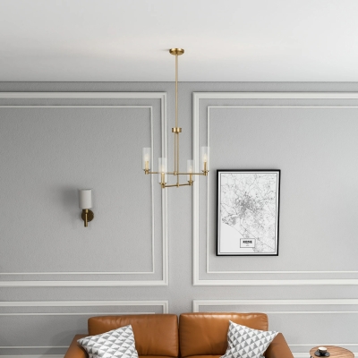 Enigma Four-Light Chandelier with Clear Ribbed Glass, Antique Brass+Clear