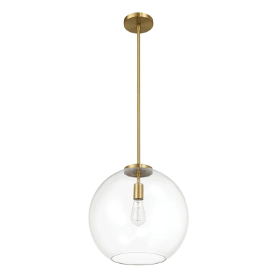 Gleam Single Light Pendant Lamp with Clear Globe Glass, Clear+Gold