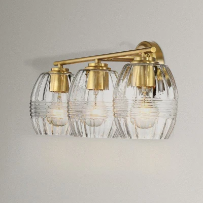 Luxurious Three-Light Vanity Wall Lamp with Clear Glass, Clear+Gold