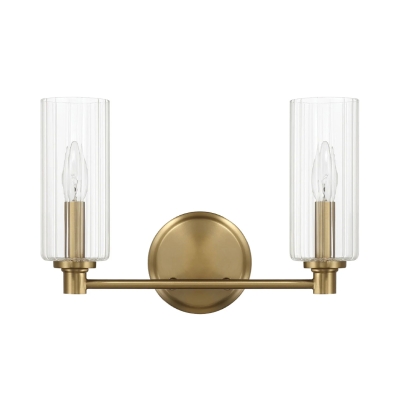 Regal Double Light Vanity with Clear Ribbed Glass, Antique Brass+Clear