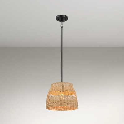 Farmhouse Style Single Light Pendant with Rattan Shade, Black