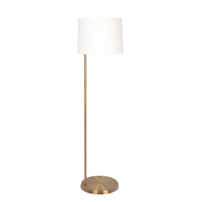 Zenith Offset Brass Base Floor Lamp with Drum-Shaped Linen Shade, Gold+White