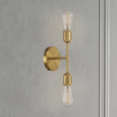 Elegant Double Lights Wall Sconce with Golden Accents, Clear+Gold