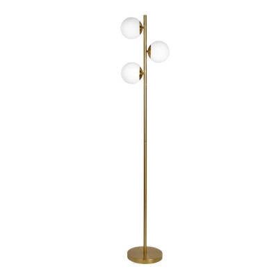 Brilliance Modern Gold Brush Floor Lamp with Opal Glass Shades, Clear+Gold