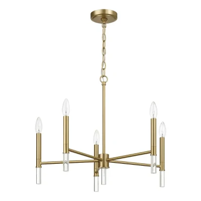 Courtyard Five Light Candle Light Chandelier with Elegant Design, Clear+Gold