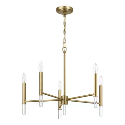 Courtyard Five Light Candle Light Chandelier with Elegant Design, Clear+Gold