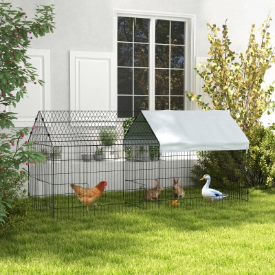 PawHut 87" Small Animal Cage with Roof, Indoor/Outdoor Use,  for Chicken, Rabbits, Chinchillas, Silver