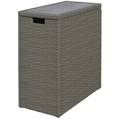 Outsunny 17-Gallon Wicker Storage Box with Wood Top, Gray