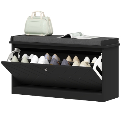 HOMCOM Shoe Storage with Seat, Upholstered Hallway Bench, Shoe Bench with Flip Drawer, Adjustable Shelf for 8 Pairs of Shoes