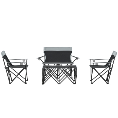 Outsunny 4 Piece Folding Camping Table and Chairs, Outdoor Lawn Chair Set w/ Table, Cup Holders for Hiking, Picnic, Grey