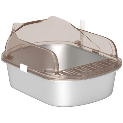 PawHut Stainless Steel Cat Litter Box with High Sided Enclosure, Steps & Scoop, Non-Sticky & Anti-Urine Leakage, Easy Cleaning