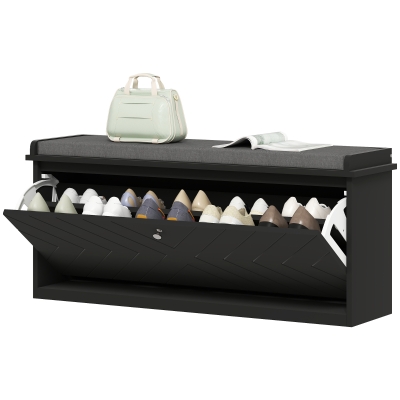 HOMCOM Shoe Storage with Seat, Upholstered Hallway Bench, Shoe Bench with Flip Drawer, Adjustable Shelf for 10 Pairs of Shoes