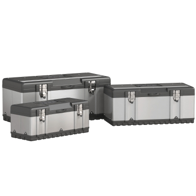 HOMCOM 3 Pieces Tool Box Set, Stainless Steel Toolbox with Tray, Handles, Latches, Tool Case for Workshop, Garage