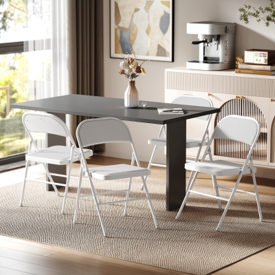 HOMCOM Set of 4 Metal Foldable Chairs, Corduroy Padded Folding Chairs with Cushion Seat and Open Back for Indoor, White