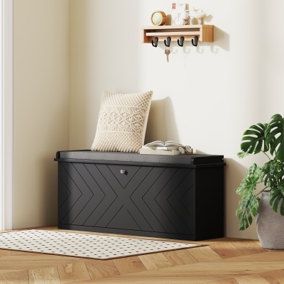 HOMCOM Shoe Storage with Seat, Upholstered Hallway Bench, Shoe Bench with Flip Drawer, Adjustable Shelf for 10 Pairs of Shoes