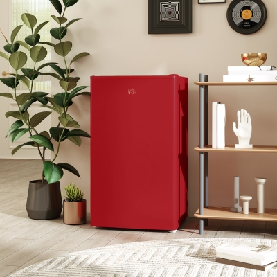 HOMCOM Compact Refrigerator, Mini Fridge with Freezer, Adjustable Shelf, Mechanical Thermostat and Reversible Door, Red