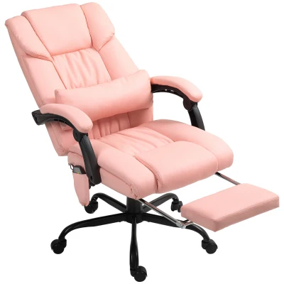 Vinsetto 6-Point Vibration Massage Chair, Height Adjustable Reclining Computer Chair with Retractable Footrest, Pink