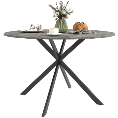 HOMCOM 47" Round Kitchen Table for 4, Industrial Dining Table with Steel Legs for Dining Room, Grey Wood Grain and Black