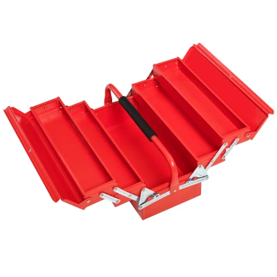 DURHAND 18" inches Metal Tool Box, Portable 5-Tray Cantilever Steel Tool Chest Cabinet, Red