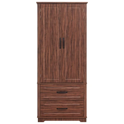 Pantry Cabinet with 8 Door Shelves, 2 Large Drawers, Embossed Texture, Farmhouse Style Kitchen Cupboard, 30.5" L x 16" W x 71" H, Brown