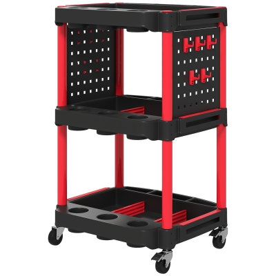 HOMCOM 3-Tier Rolling Tool Cart, 200LB Utility Cart, Black/Red