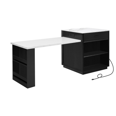 Kitchen Island with Extendable Dining Table, Drawers and Shelves, Power Outlet, Central Island for Kitchen, 83" L x 27.5" W x 36" H, Black+White