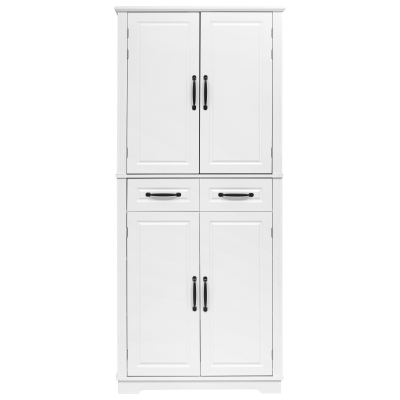 Pantry Cabinet with 3 Pull-Out Organizers, 6 Door Shelves, 2 Drawers, Kitchen Cupboard with Embossed Texture, 31.5" L x 16" W x 72" H, White