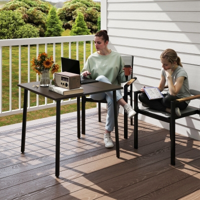 Outsunny Patio Dining Table with Umbrella Hole for 4 People, Aluminium Legs, for Backyard Lawn Balcony, 31.5" x 31.5", Brown