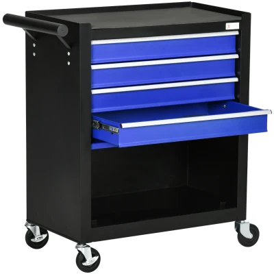 DURHAND 4-Drawer Tool Chest with 4 Wheels, Rolling Tool Box and Storage Cabinet, Portable Tool Organizer for Garage, Blue