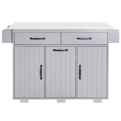 Kitchen Island with Trash Cabinet, Drawers and Shelves, Drop Leaf, Spice and Towel Rack, Rolling Cart for Kitchens, 51" L x 20" W x 35" H, Grey