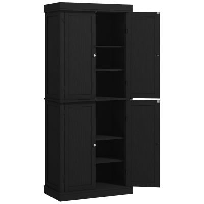 HOMCOM 72.5" Freestanding Kitchen Pantry Cabinet with 4 Doors, Black