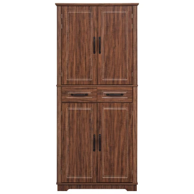 Pantry Cabinet with 6 Door Shelves, 3 Pull-Out Organizers, 2 Drawers, Kitchen Cupboard with Embossed Texture, 31.5" L x 16" W x 72" H, Brown