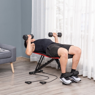 Soozier Adjustable Workout Bench, Foldable Weight Bench with Leg Extension and Preacher Pad, 264LBS Weight Capacity, for Home Gym, Black and Red