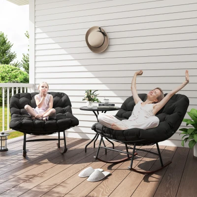 Outsunny Outdoor Rocking Chair Set of 2 with Cushions, Black