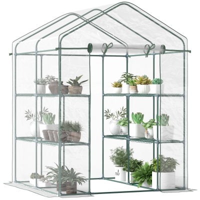Outsunny 5' x 5' Mini Walk-in Greenhouse Kit, Portable with Shelves