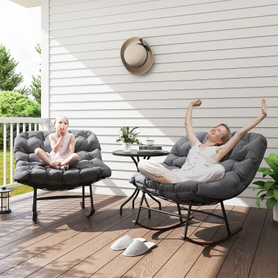 Outsunny Outdoor Rocking Patio Chairs Set of 2 with Cushions, Gray