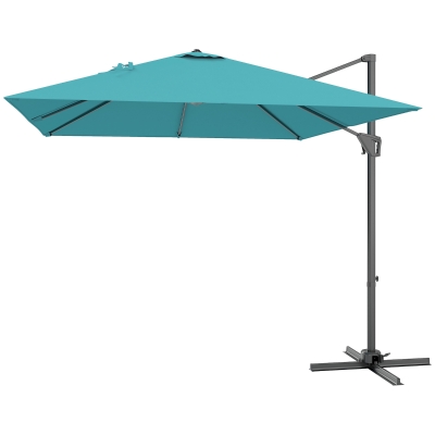 Outsunny 8'x8' Square Patio Hanging Offset Umbrella, Outdoor Cantilever Parasol w/ Cross Base, Blue
