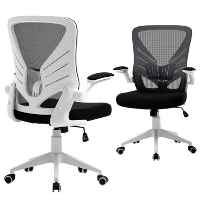 Vinsetto Mesh Office Chair Swivel Task Desk Chair with Lumbar Back Support, Flip-Up Arm, Adjustable Height for Home Office, Grey/Black