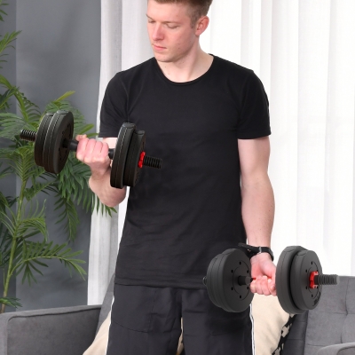 Soozier 33lbs 2-in-1 Adjustable Dumbbells Weight Set, Dumbbell Hand Weights Barbell for Body Fitness, Lifting Training for Home, Office, Gym, Black and Red