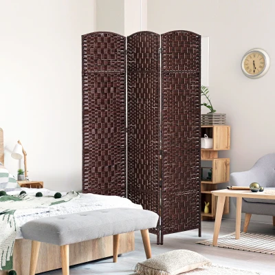 HOMCOM 3-Panel Folding Privacy Screen, 6FT Wicker Divider, Brown