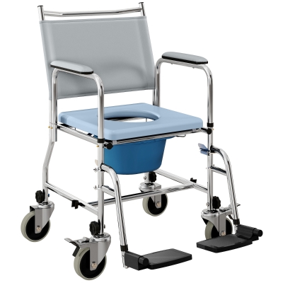 HOMCOM Rolling Shower Chair with Padded Seat & Backrest, 300 lbs, Gray