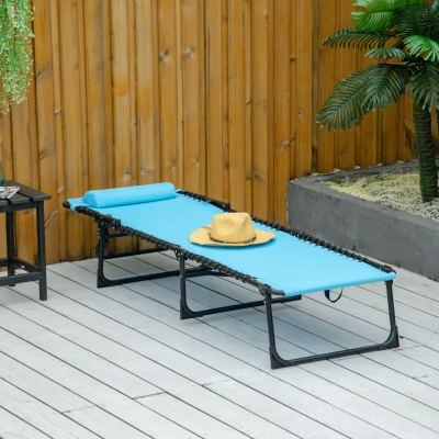 Outsunny Foldable Chaise Lounge, 4-Position Reclining Back, Trifold Portable design and Breathable Mesh for Poolside,Camping, Hiking - Light Blue(m-13)