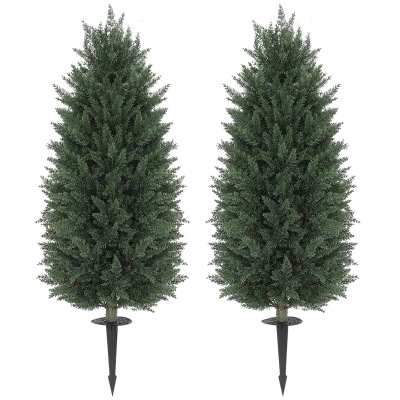 HOMCOM Set of 2 13.8" Artificial Cypress Trees, UV Resistant