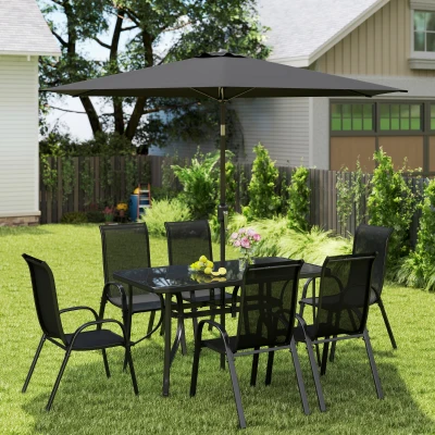 Outsunny 8-Piece Patio Furniture Set with 9ft Umbrella, Black