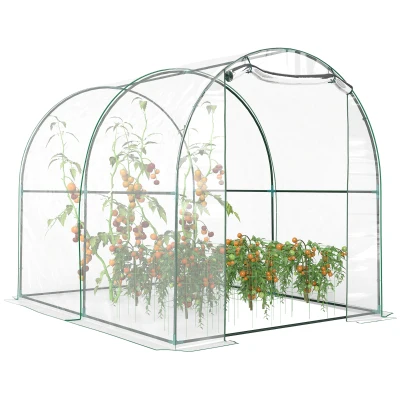 Outsunny 6.6' x 8.2' x 6.6' Dome Tunnel Greenhouse Plant Shed Garden Hot House Growing Tent w/ Roll Up Door, Transparent