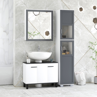 kleankin Bathroom Storage Cabinet Set, Wall Mounted Medicine Cabinet, Bathroom Cabinet with Adjustable Shelves, White & Grey